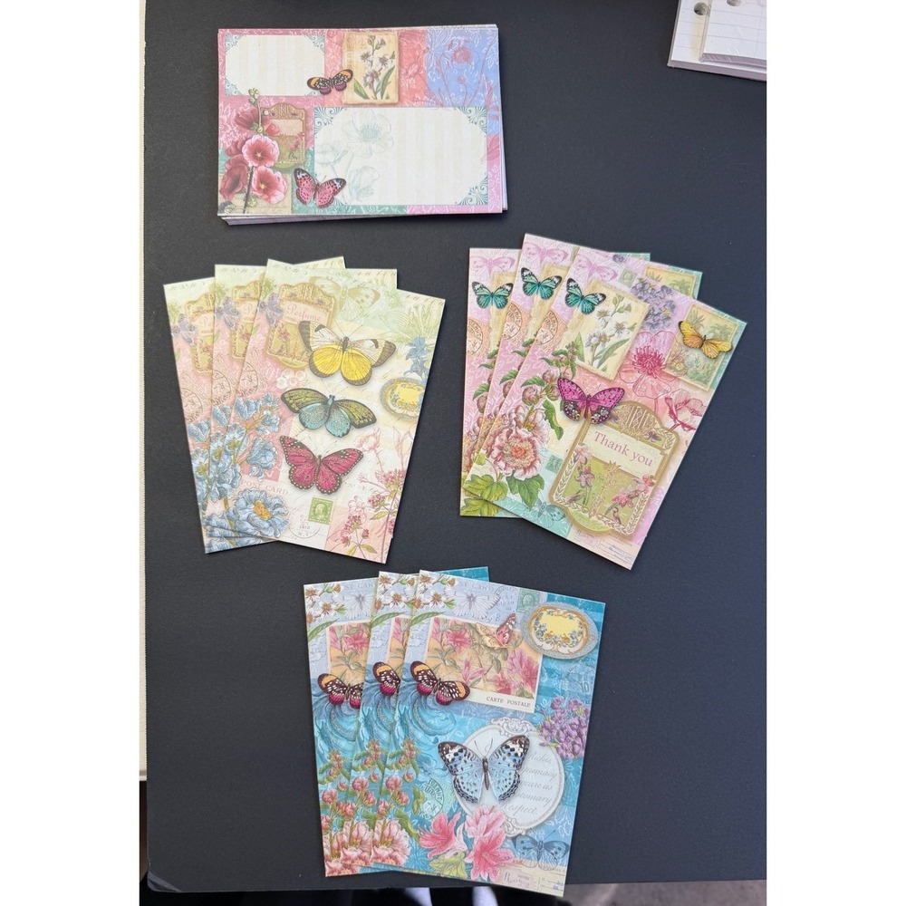 Punch Studio Butterfly Stationery Set 9 Cards Envelopes Vintage Floral 94293B